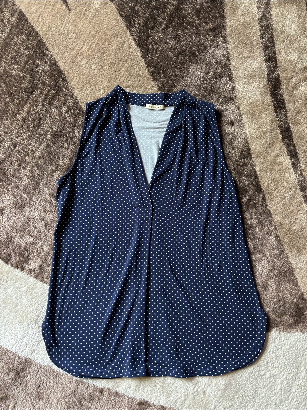 Beacon Navy and White Polka Dot Sleeveless V-Neck Camisole